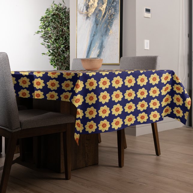 Toalha De Mesa Padrão Floral Amarelo Dahlia no Azul (In Situ Table)