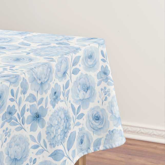 Toalha De Mesa Padrão Floral Aquarela Azul Branco (Posição Original)