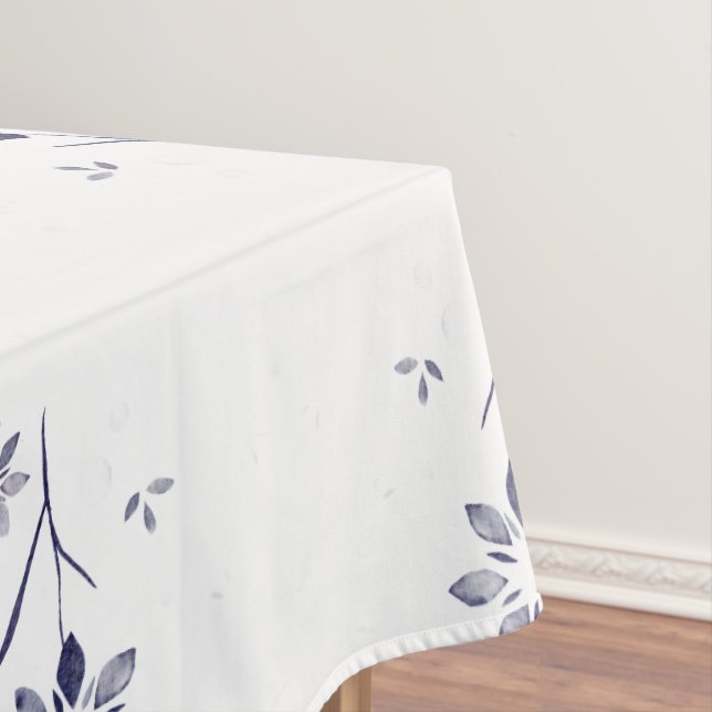 Toalha De Mesa Padrão Floral Azul e Branco Desbotado (Posição Original)