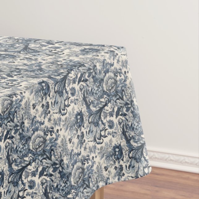 Toalha De Mesa Padrão Floral Azul Elegante, Toile Fleurie (Posição Original)