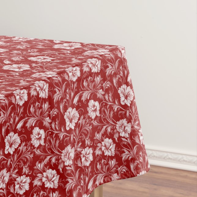 Toalha De Mesa Padrão Floral Barroco Monocromático, Branco em Ver (Posição Original)