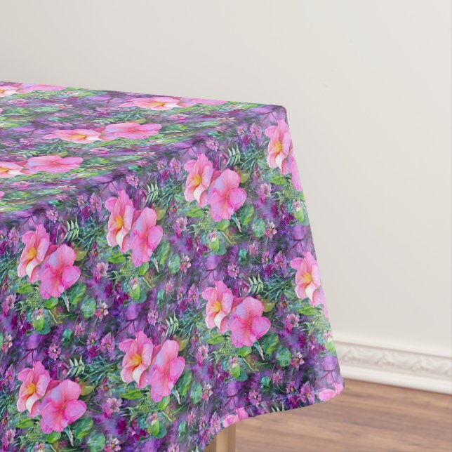 Toalha De Mesa Padrão floral botânico púrpura e rosa (Posição Original)