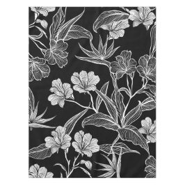 Toalha De Mesa Padrão Floral Branco e Preto Simples