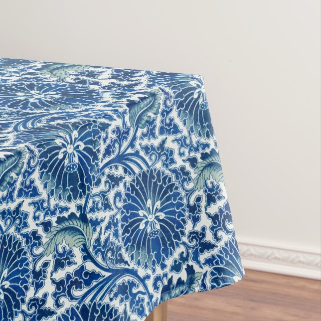 Toalha De Mesa Padrão Floral Chinês Azul (Posição Original)