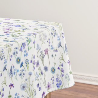 Toalha De Mesa Padrão Floral de Flor Silvestre Roxo Azul Aquarela