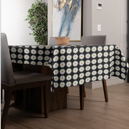 Toalha De Mesa Padrão Floral de Margarida Branca em Preto