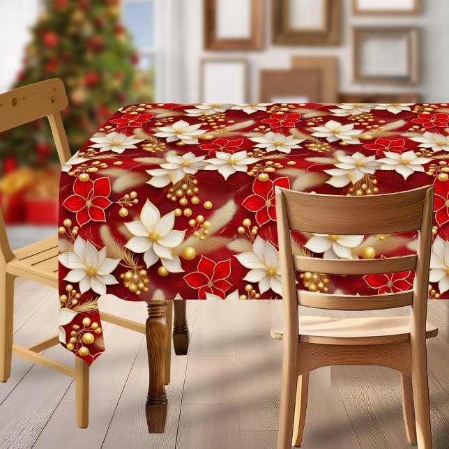 Toalha De Mesa Padrão Floral de Natal Branco Vermelho nº 17 ID100 (Criador carregado)