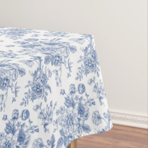 Toalha De Mesa Padrão Floral de Rosa Azul Vintage