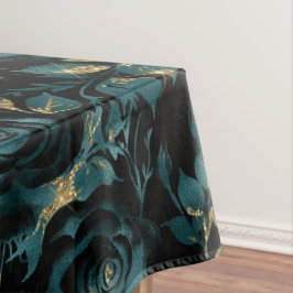 Toalha De Mesa Padrão Floral de Rosa Elegante em Verde-Azul e Dou