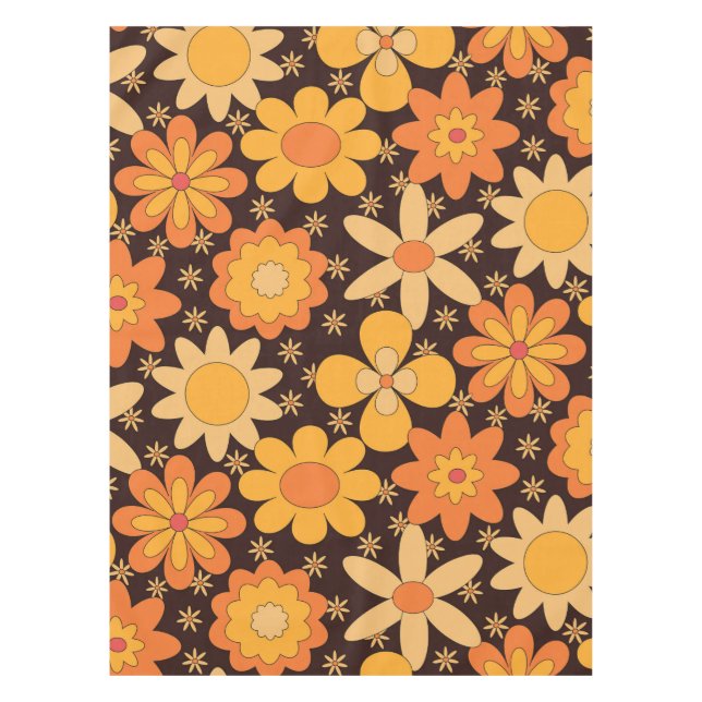 Toalha De Mesa Padrão Floral do Groovy Retro Amarelo e Laranja (Frente)