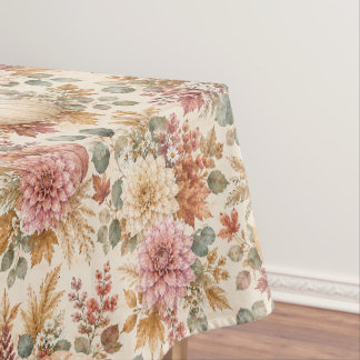 Toalha De Mesa Padrão Floral e de Abóbora da Colheita Suave