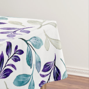Toalha De Mesa Padrão Floral Elegante com Folhas Vermelhas e Azui