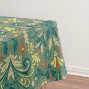 Toalha De Mesa Padrão Floral Elegante em Amarelo e Vermelho sobre