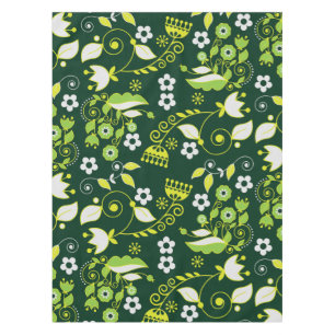 Toalha De Mesa Padrão Floral Escandinavo Verde Escuro Moderno