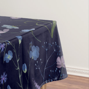 Toalha De Mesa Padrão Floral Flor Silvestre Bonito Roxo Azul