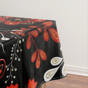 Toalha De Mesa Padrão floral intricado com mesa dourada e branca