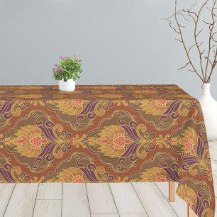 Toalha De Mesa Padrão Floral Laranja, Roxo e Dourado Vintage