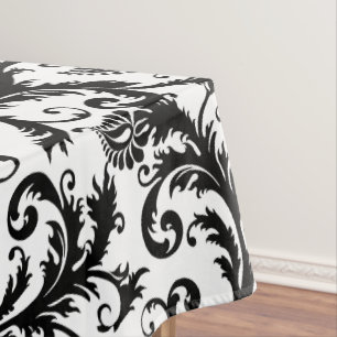 Toalha De Mesa Padrão Floral Monograma Preto para Danos Personali