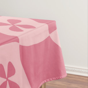 Toalha De Mesa Padrão Floral Retro-Rosa Verificado
