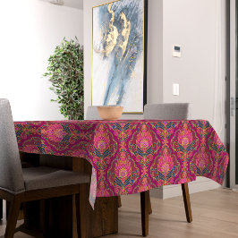 Toalha De Mesa Padrão Floral Rosa Antigo, Azul e Dourado