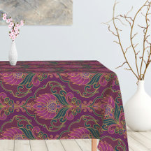 Padrão Floral Roxo, Turquesa e Dourado Vintage