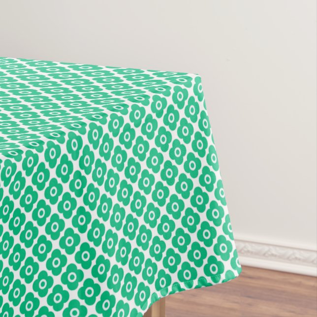 Toalha De Mesa Padrão floral simples verde e branco retrô (Posição Original)