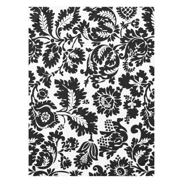 Toalha De Mesa Padrão Floral Veneziano Preto e Branco de William  (Frente)