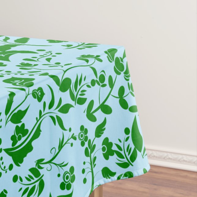 Toalha De Mesa Padrão Floral Verde G01. L Azul BG (Posição Original)
