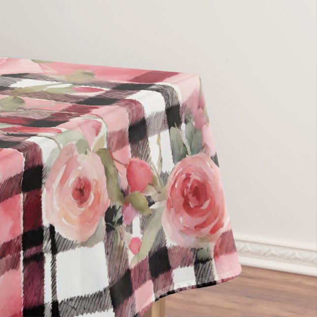Toalha De Mesa Padrão Floral Vermelho Moderno do Tartan (Posição Original)