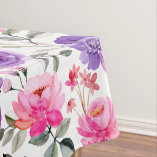 Toalha De Mesa Padrão Floral Vibrante em Aquarela em Rosa e Roxo