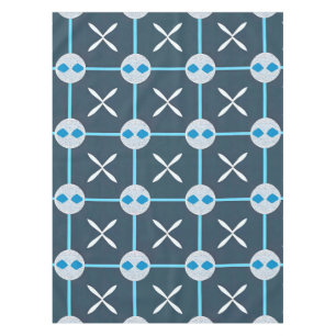 Toalha De Mesa Padrão Geométrico Abstrato Azul e Branco