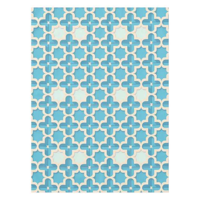 Toalha De Mesa Padrão Geométrico Abstrato Azul e Branco (Frente)