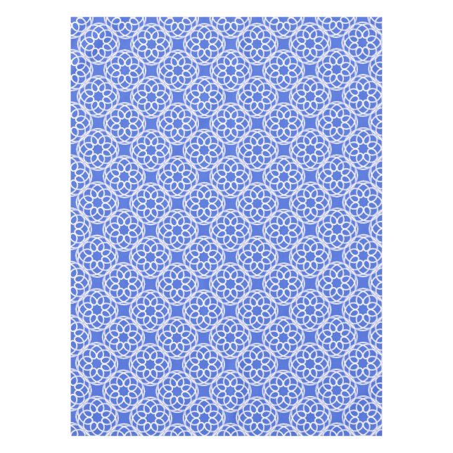 Toalha De Mesa Padrão Geométrico Branco Azul Sem Olhos (Frente)