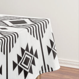 Toalha De Mesa Padrão geométrico de ikat étnico branco e preto