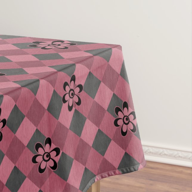 Toalha De Mesa Padrão geométrico rosa-cinza com flores (Posição Original)