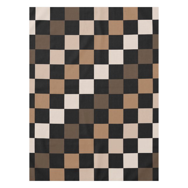 Toalha De Mesa Padrão Gingham Preto-Castanho Verificado (Frente)
