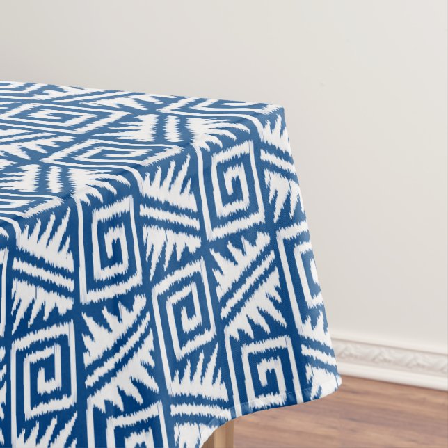 Toalha De Mesa Padrão Ikat Aztec - Azul Cobalto e Branco (Posição Original)