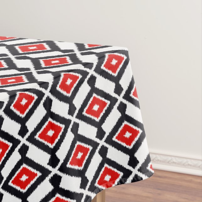 Toalha De Mesa Padrão Ikat - Vermelho escuro, preto e branco (Posição Original)