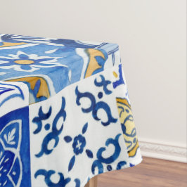 Toalha De Mesa Padrão italiano azul, branco e amarelo mediterrâni