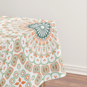 Toalha De Mesa Padrão Moderno de Mandala Laranja e Verde