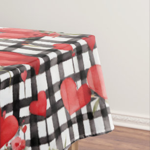 Toalha De Mesa Padrão Moderno do Coração Vermelho de Tartan