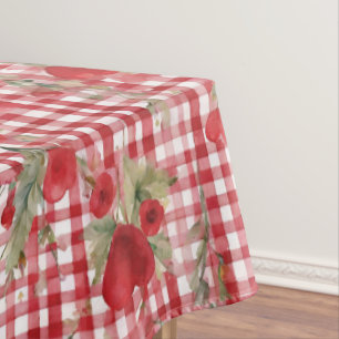 Toalha De Mesa Padrão Moderno do Coração Vermelho de Tartan