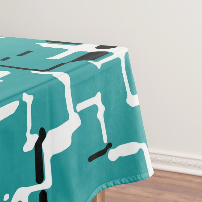 Toalha De Mesa Padrão Moderno Preto Verde Teal Branco (Posição Original)
