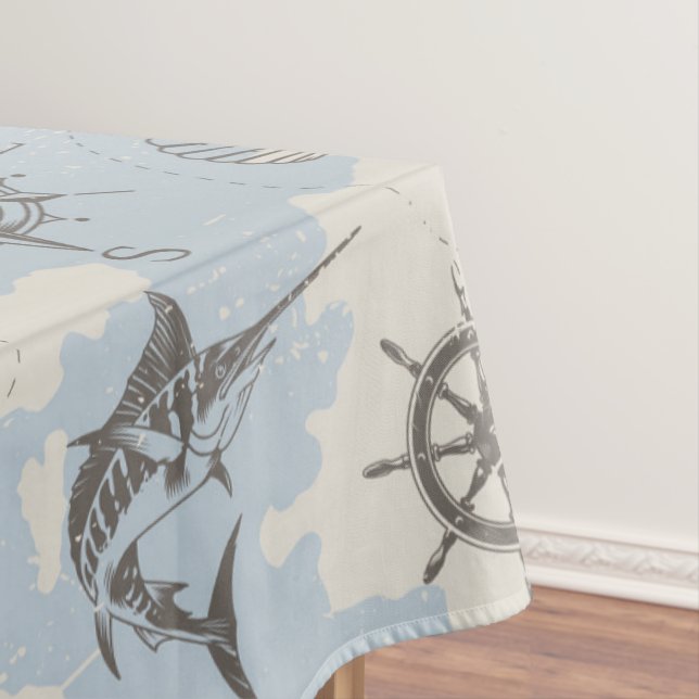 Toalha De Mesa Padrão náutico náutico com tema azul (Posição Original)