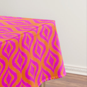 Toalha De Mesa Padrão Ogee Art Ikat Cor de Laranja Neônio Rosa Qu