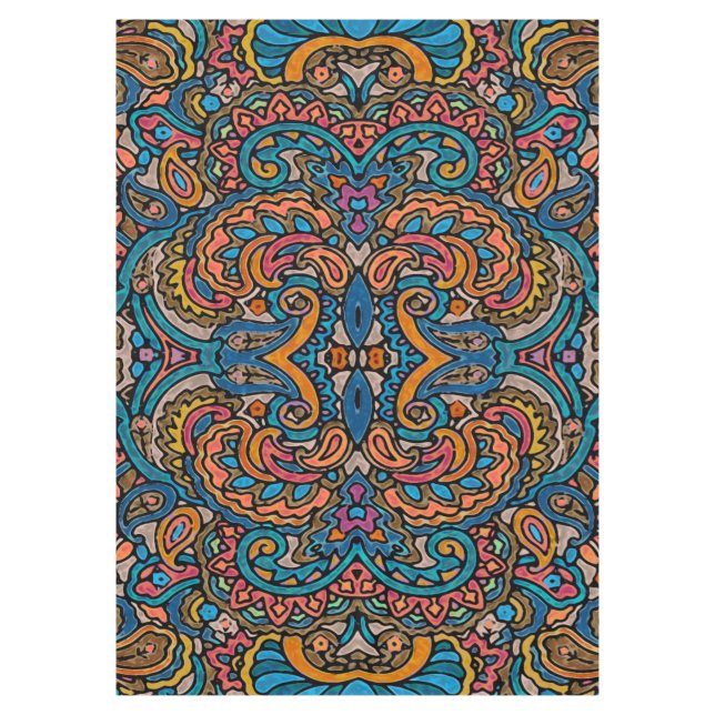 Toalha De Mesa Padrão Oriental de Aquarela VI + suas ideias (Frente)