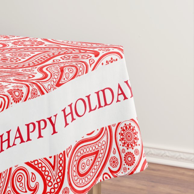 Toalha De Mesa Padrão paisley de vinheta vermelha e branca (Posição Original)