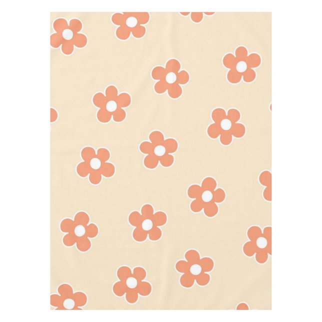 Toalha De Mesa Padrão Preppy Peach White Hippie Flower (Frente)