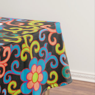 Toalha De Mesa Padrão Preto Chic com Floral Colorido