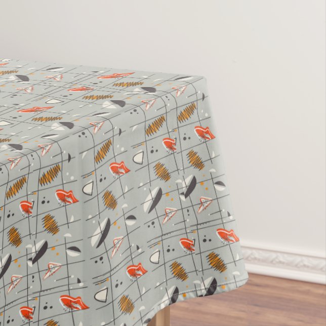 Toalha De Mesa Padrão Retro Atômico Laranja Cinza Branco Preto (Posição Original)